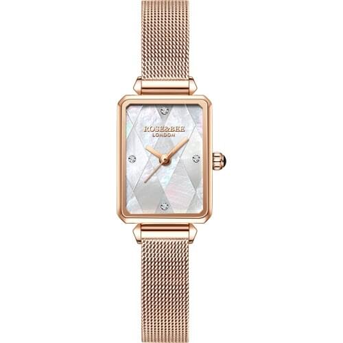 Unique Square Watch for Women Quartz Rose Gold Steel Mesh Strap Fashion Ladies Bracelet Creative Shell Dial Clock Reloj Gift