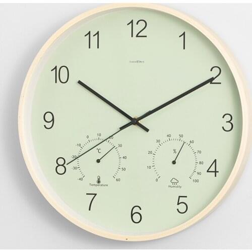 Wooden Fashion Wall Clock Modern Design Silent Digital Wall Clock Bedroom Temperature Humidity Montre Murale Home Decor ZB50WC