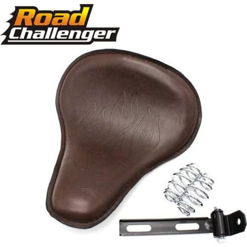 For Harley for Honda for Yamaha for Kawasaki Leather Driver Solo Slim Seat Pad Flame Saddle with Mounting Kit