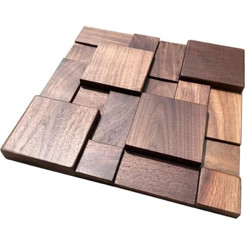 11pcs/pack Natural walnut wood 3D wall panels 3D Wall Tiles square wall wood mosaic Art Wall for Restaurant Decorative