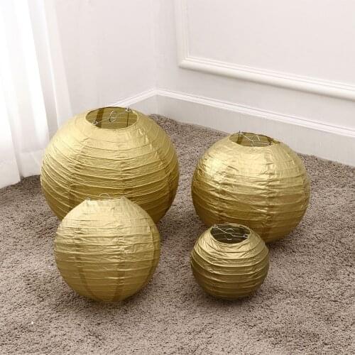 12pcs Foldable Paper Chinese Lanterns Festive Round Hanging Lantern Decor for New Year Spring Festival - Golden (6 Inches + 8 In