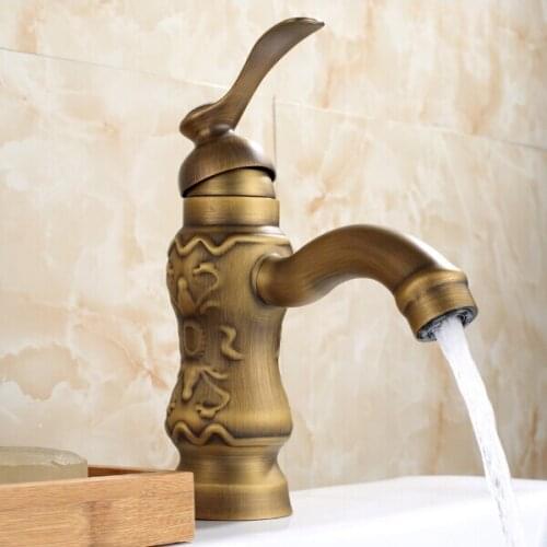 Kitchen Mixer Taps Antique Brass Finished Hot&Cold Mixer Taps Deck Mounted Carving Faucet AF1008