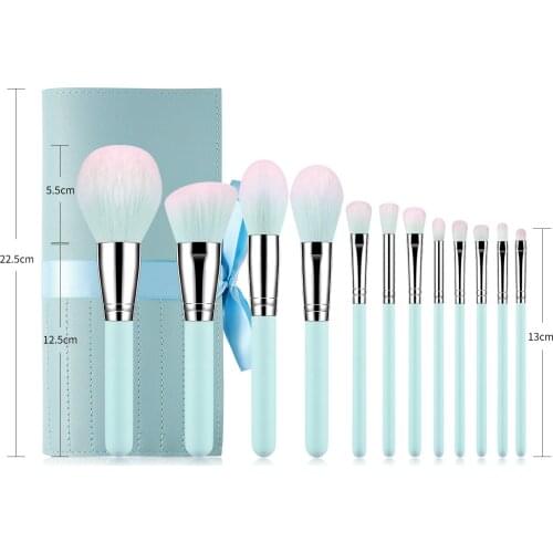 12 Pcs Makeup Brush Set Portable Wood Handle Nylon Hair Makeup Brush Powder Blush Eye Shadow Brushes