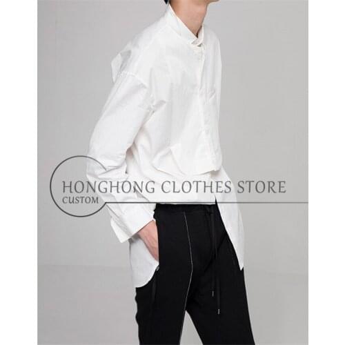 New style hair stylist long sleeve shirt mens loose shirt 2020 original design for plus-size mens wear