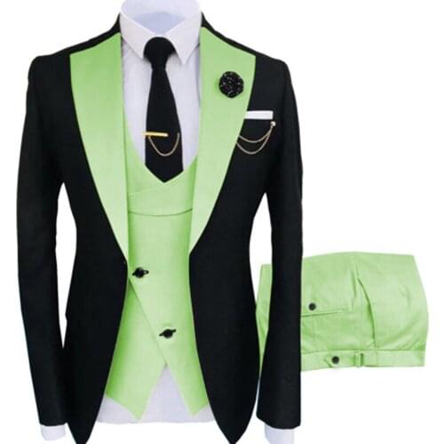New Costume Suits Slim Fit Business Suits Groom Blue Tuxedos For Formal Wedding Suits Jacket Pant Vest 3 Pieces