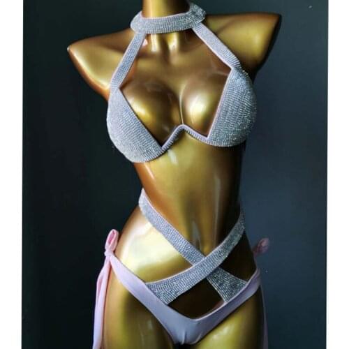 NEW Bikini Set Women Bling Diamante Carnival Bra Crop Top Crystal Panties Rave Festival Bikini Set Burning Man Outfit Club Wear