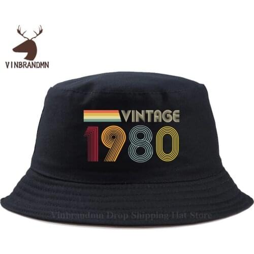 Hot sale unisex Fashion Born in 1980 Bucket hat Novelty Retro 80s Fishing hat 1980 sun hat Mothers Birth day Gift Baseball caps