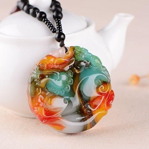 Genuine Natural Colorful Jade Lucky Pixiu Pendant Men Women Round Jades Stone Fashion Charms Jewellery Pi Xiu Amulet Gifts