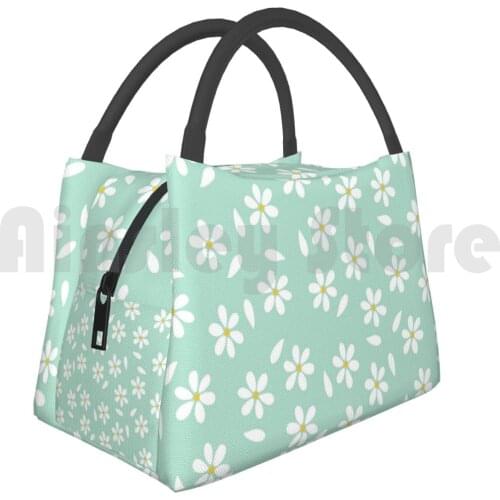 Portable Insulation Bag Little White Daisy Flowers Cute Small Flower Floral Pastel Sweet Nature Decorative White