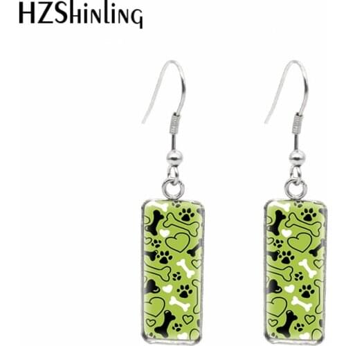 2021 New Dog Paw Prints Rectangular Earring Love Pets Photo Fish Hook Earrings Glass Cabochon Handmade Jewelry
