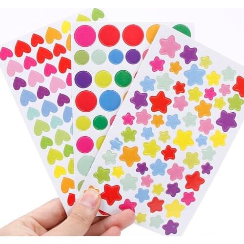 6 Sheets Cute Stars Heart Round Decorative Stickers Scrapbooking Sticker Albums Photo DIY Kids Self-adhesive Sticker Stationery