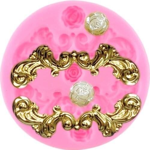 DIY Baroque Scroll Relief Fondant Cake Decorating Tools Rose Cupcake Chocolate Cake Border Silicone Molds Kitchen Baking Moulds