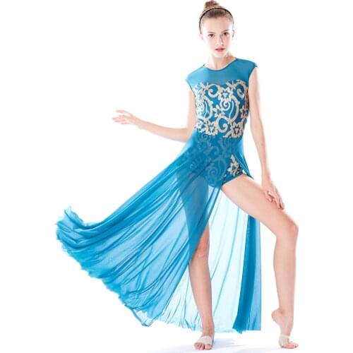 2020 Lyrical Dance Costume For Women Ballet Dance Dress Sequins Ballet Dance Leotard Adult Dance Wear Ballerina Dresses JL1468