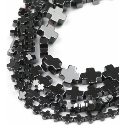 UPGFNK Wholesale Natural Stone Cross Black Hematite Loose Spacer Beads For Jewelry Making DIY Bracelet Necklace 4/6/8/10/12mm