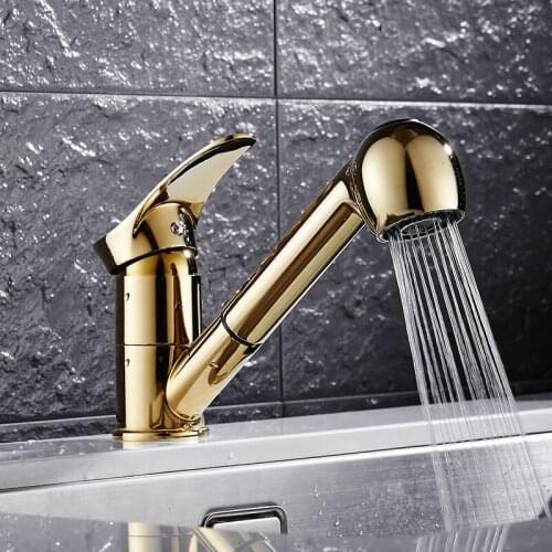 Vidric Kitchen Faucet four colors:gold/chrome/black/nickel/white Pull Out Kitchen Tap Single Handle Swivel Water Mixer Tap Mixer