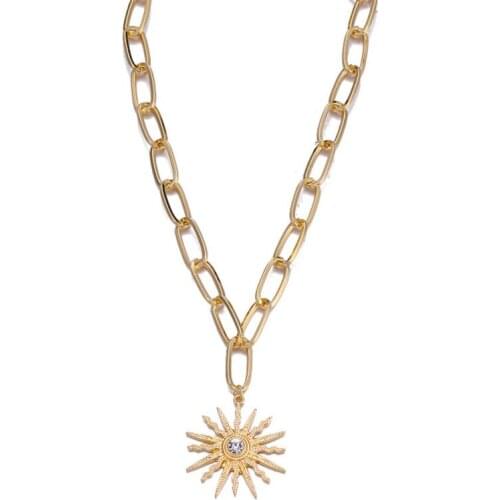 Necklace Choker Chain Vintage Necklace for Women Girl Personality Hip Hop Crystal CZ Sun Flower Pendant Wedding Gift Jewelery