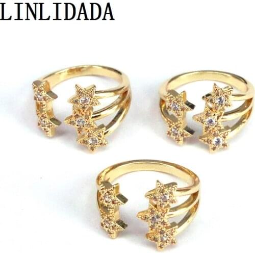 10Pcs Gold Filled Star Cuff Rings For Women Adjustable Crystal Star Open Finger Rings Knuckle Geometric Jewelry