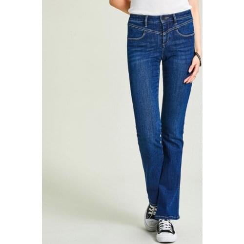 HAVVA 2019 Autumn and Winter New Fashion Women’s Dark Blue Micro Boot Slim Jeans Female High Waist Jeans K49590