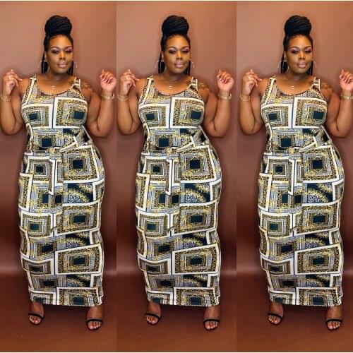 Womens Casual Large Boho Printed Dress Women Long Vintage Retro Bodycon Sleeveless Plus Size Party Tank Dresses Outfits 2021