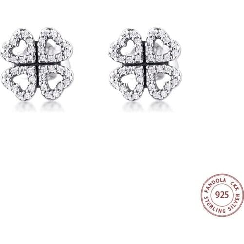 Wholesale 925 Sterling Silver Earrings Women Clear CZ Petals of Love Stud Earings Fashion Jewelry brincos mujer