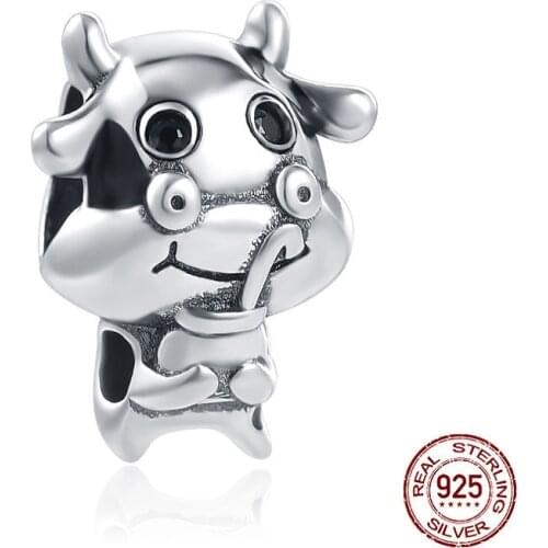 Hight Quality European Cute Cow Beads Fit Original Pandora Silver Color Animal Charm Women Bracelet Bangle DIY Jewelry APB1200