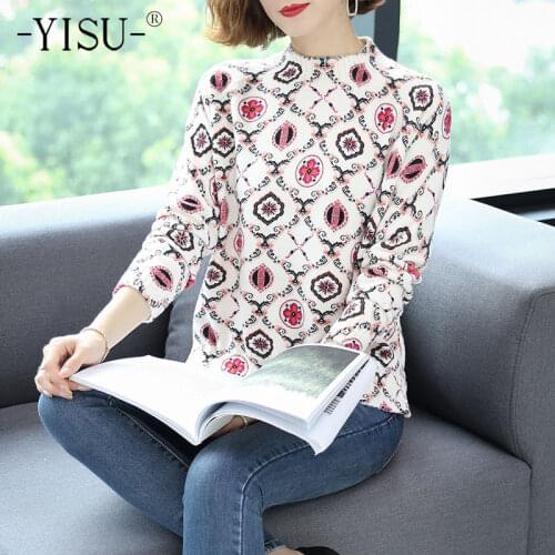 YISU Sweater Womens turtleneck Fashion Graphic Print Sweater Autumn Winter Womens Jumper Thicken Warm Imitation mink Sweater