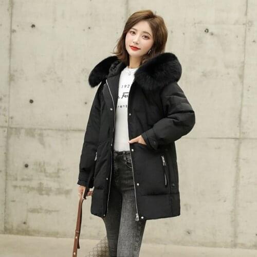 Women 2021 Winter Fashion White Duck Down Coats Female Long Loose Warm Overcoats Ladies Big Real Fox Fur Hooded Jackets R234