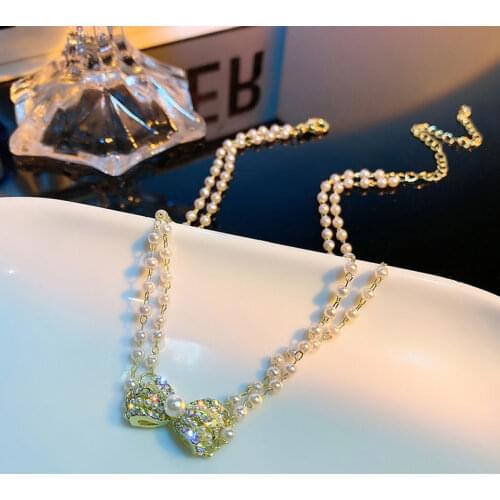 Korean Style Butterfly Choker Necklace Jewelry Women Vintage Pearl Collares French Romantic Multilayer Bowknot Clavicle Chain