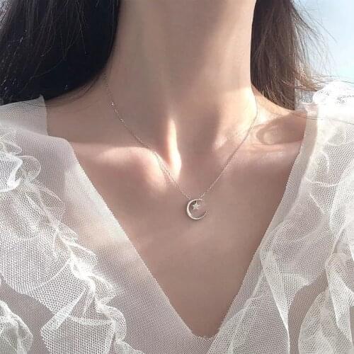 925 Sterling Silver Star Moon Charm Necklace Clavicle Chain Woman Wedding Jewelry Party Birthday dz167