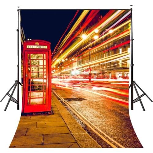 150x220cm London Night Streets View Photo Background Red Phone Booth Backdrop Photography Studio Backdrop Props Wall