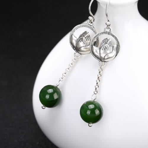 2018 Special Offer Brinco Inlay Hetian Jade Restoring Ancient Ways Bead Ms Lotus Flower Wholesale High-grade Pendant Earrings