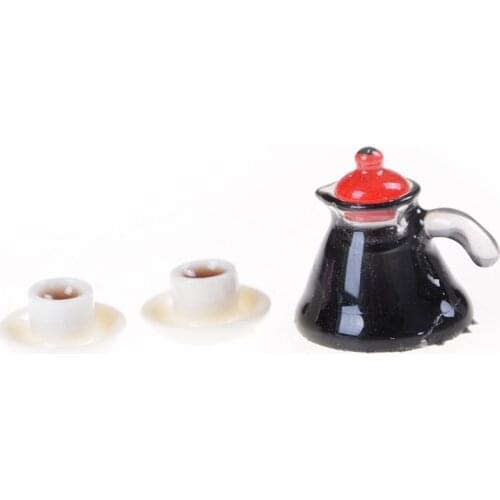 3 Pcs/ Set Coffee Pot Cup And Saucer Dollhouse Miniature Kitchen Pretend Play Toys 1xcoffee Pot 2xcoffee Cup And Saucer