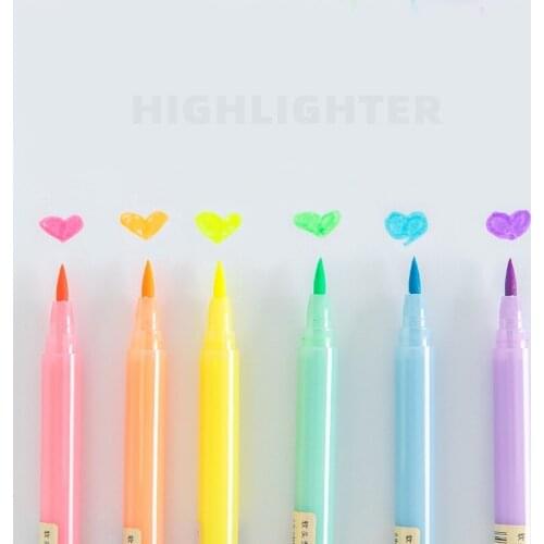 6pcs Crystal barrel Color brush Highlighter marker Pen for Drawing Highlighting Spot Liner Art Brusher Office School F055