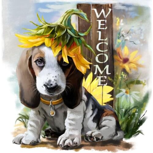 Full Square Round Diamond 5D Diy Diamond Painting Welcome Puppy Diamond Embroidery Cross Stitch Rhinestone Mosaic Painting Jq518