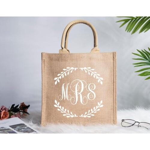 Jute Tote Bag Wedding Bridesmaid Burlap Bag Gift Personalized Custom Name Reusable Shopping Storage Handbag Party Decoration
