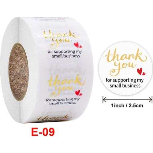 E-09 PVC Transparent Label Thankyou Adhesive Circle Sticker For Support My Small Business With Golden Stamping Printing