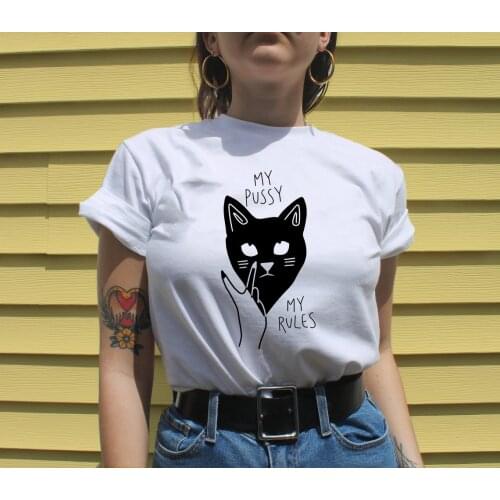 Feminist cat gothic T-shirt funny women 100% Cotton Feminist tumblr casual grunge graphic aesthetic quote Fashion tee top tshirt