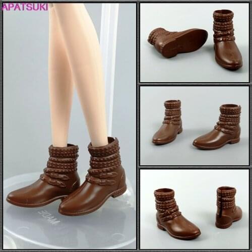 Brown Flat Shoes Fashion Doll Shoes for Barbie Doll Booties for Blythe Dolls Boots DIY Playhouse Accessories Kids Toys 1/6