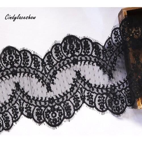 3Meters 16cm Wide Scalloped Eyelash Lace Trim Black White Underwear Bra Decor Craft Sewing Lace Fabric Wedding Dress Making DIY