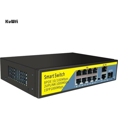 KuWFi 10 Port/11 Port Standard POE Switch 10/100/1000M 8+2 Port Rack Mount Network Poe Switch