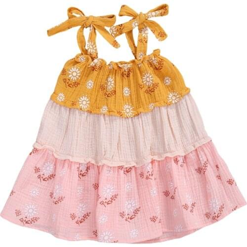 Summer Girls Strap Dress Breathable Children Wide Hemline Splicing Casual Dresses for Travel Vacation