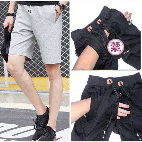 Mens Outdoor Sex Short Pants Open Crotch Secret Zipper Sexy Male Trousers Casual Cotton Summer Exotic Costumes Clothes Oversized
