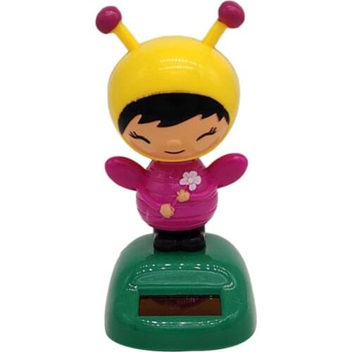 Novel Solar Powered Bee Girl Model Dancing Swing Figure Doll Bobblehead Toy Collectibles Desktop Decor