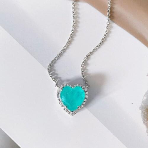 Silver Heart Necklace 10x10mm Paraiba Tourmaline Necklace In 925 Sterling Silver Jewelry Engagement Wedding Gift