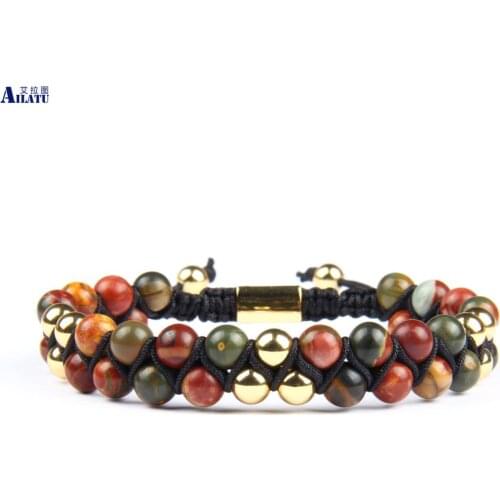 Ailatu Double Beaded Picasso Bracelets with 6mm Natural Stone Couples Jewelry Top Quality