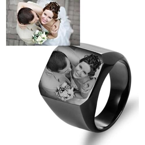 Personalized Custom Photo Pattern Ring Stainless Steel Titanium Steel Mens Signet Rings Engagement Wedding Finger Jewelry Gifts
