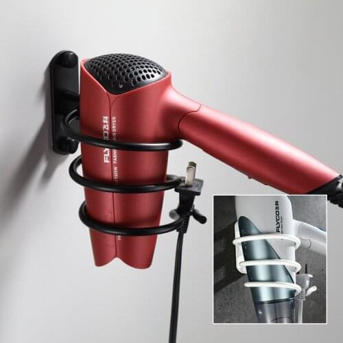 Simple Black Wall Mounted Hair Dryer Holder Hotel Space Aluminum Hair Dryer Rack Storage Shelf Bathroom Hardware Pendant