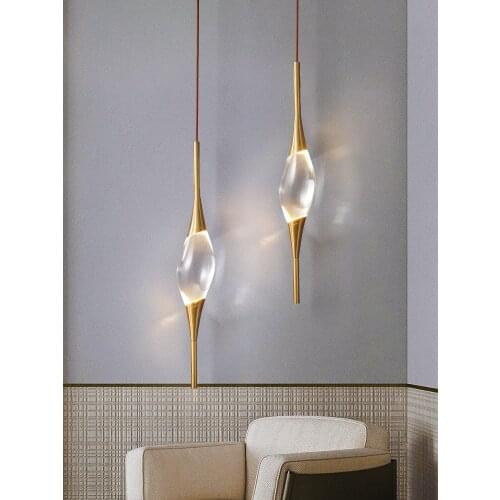 Light luxury bedside chandelier creative living room dining room all copper crystal chandelier