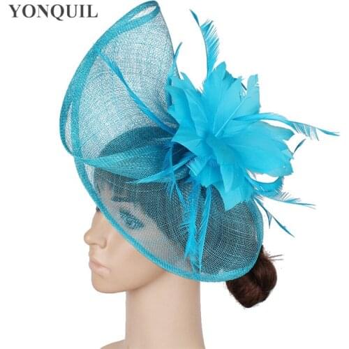 Beautiful Feather Flower Red Fascinators Millinery Hats with Hair Combs Sinamay Wedding Derby Church Accessories Multiple Colors