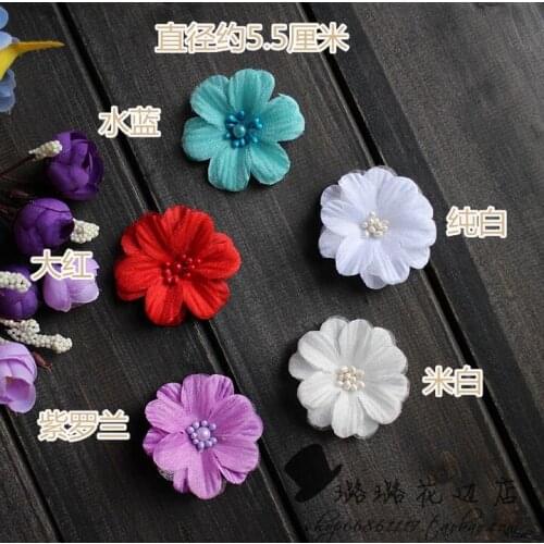 10 Pieces/lot 5.5cm 5 Colors Pretty 2 Layers Lace Applique Flower Motif Bead Lace Patches for Wedding Party Evening Dress